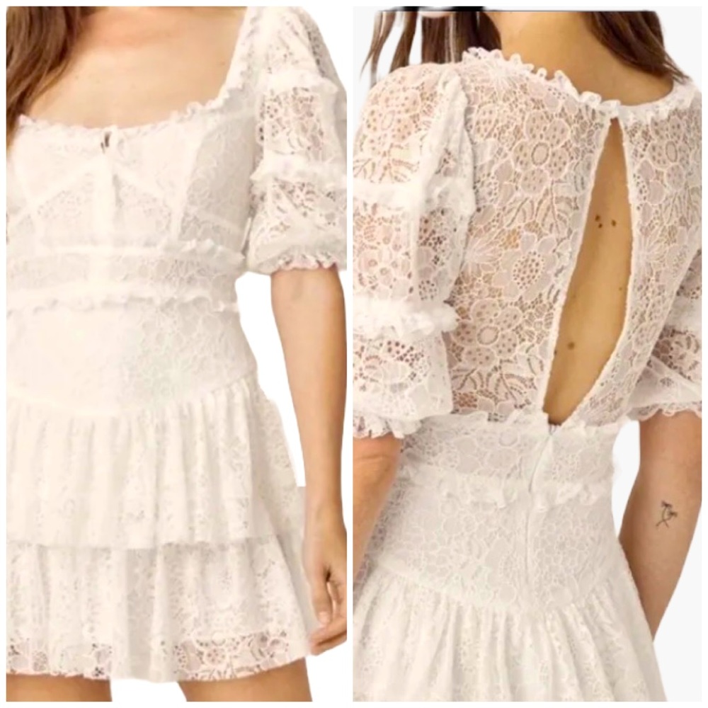 For Love & Lemons Jelena Mini Dress Ivory XS.